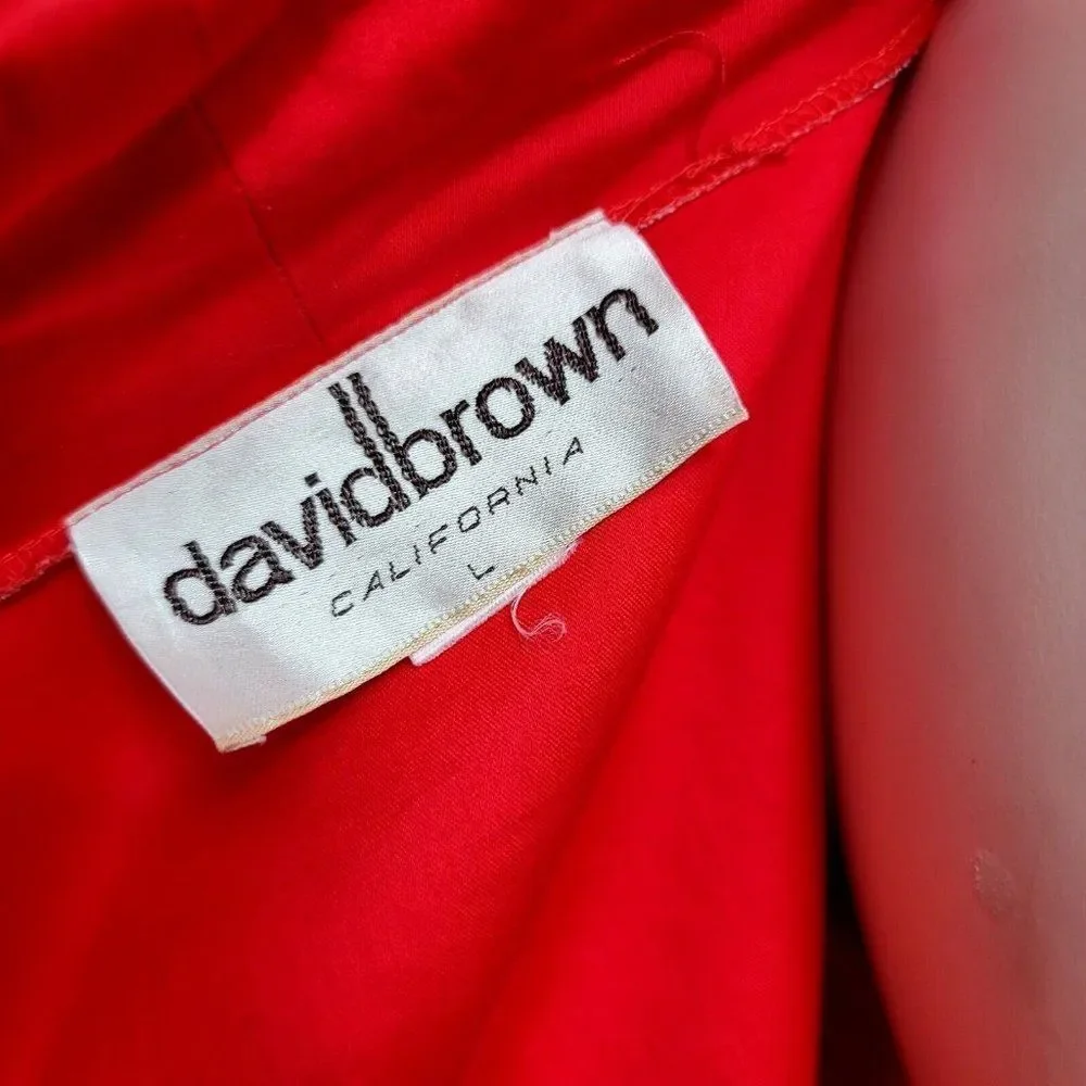 David Brown California Vintage Red‎ Cotton Maxi Robe White Piping Size L